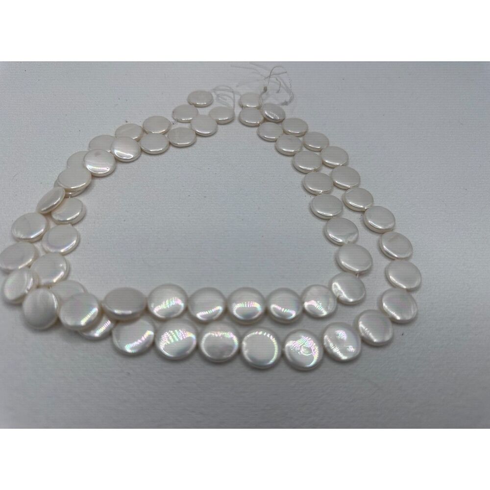 2-Strand 14mm Coin Pearl Beads, 15.5" Faux Pearl DIY Jewelry Supplies